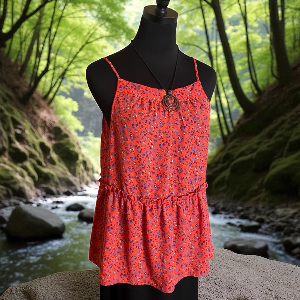 Sienna Sky Blouse Lightweight Spaghetti Strap Floral Size Large